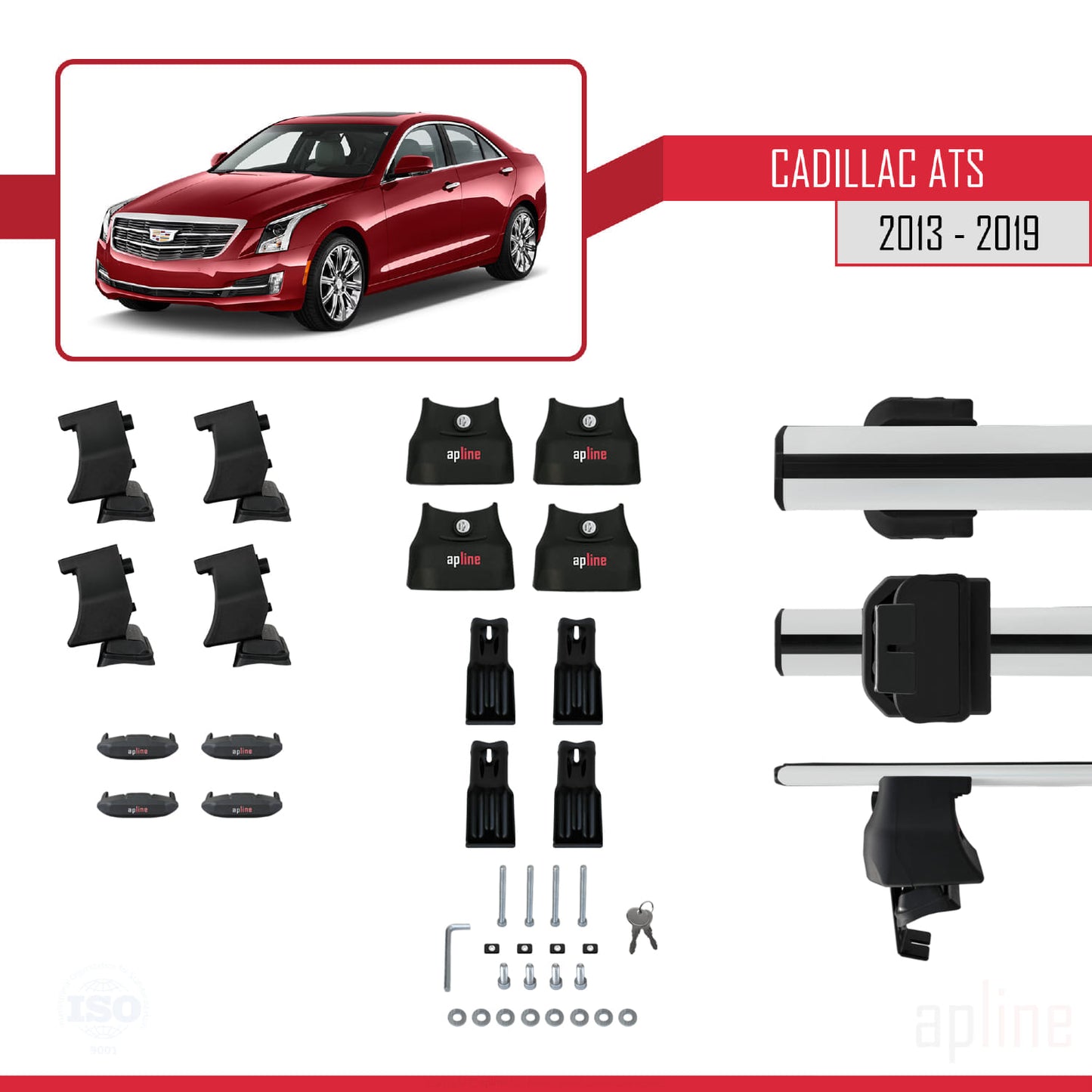 Kompatibel mit Cadillac ATS 2013-2019 ACE-4 Dachgepäckträger, Reling, Gepäckträger, graues Aluminium, 2 Stangen