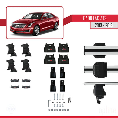 Kompatibel mit Cadillac ATS 2013-2019 ACE-4 Dachgepäckträger, Reling, Gepäckträger, graues Aluminium, 2 Stangen