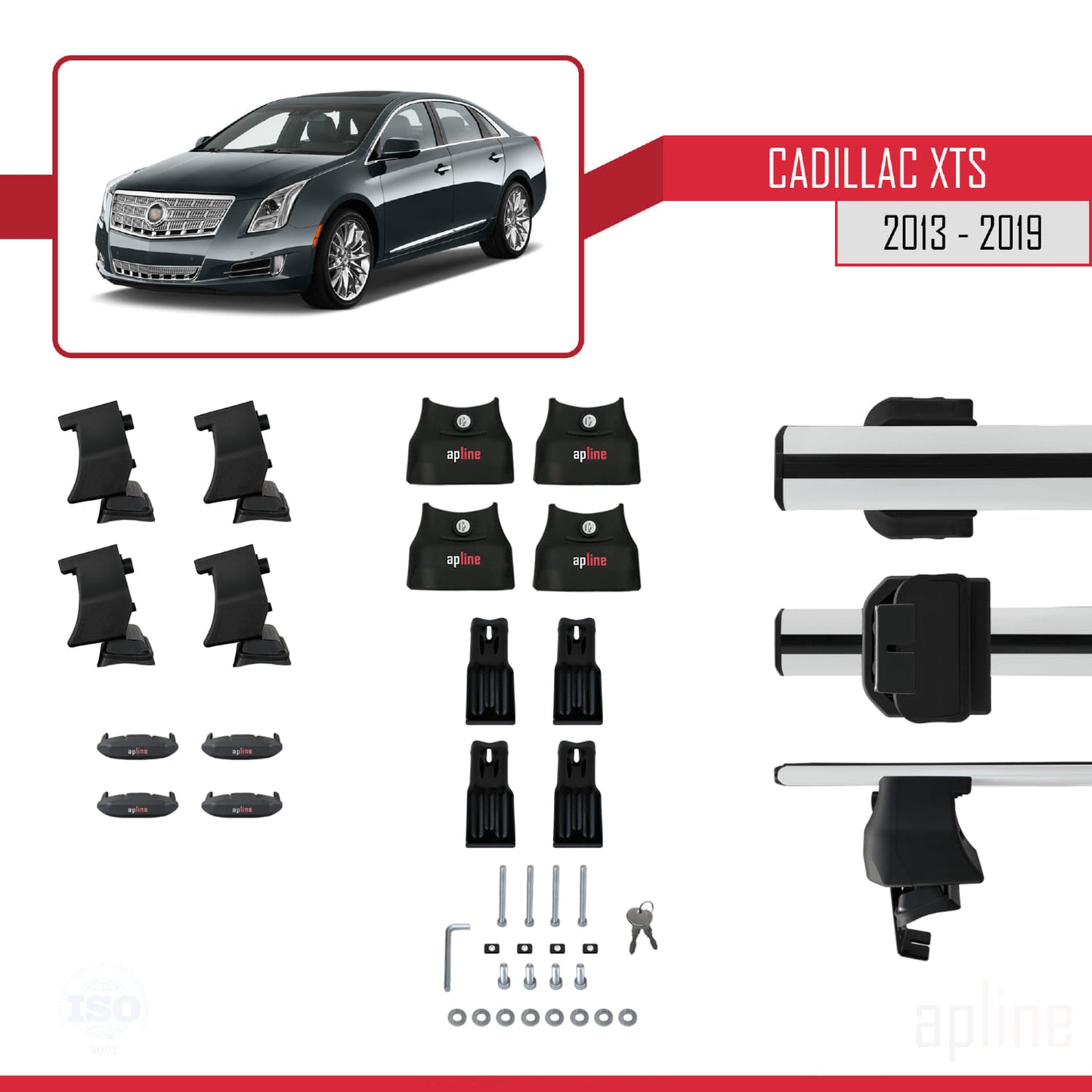 Kompatibel mit Cadillac XTS 2013-2019 ACE-4 Dachgepäckträger, Reling, Gepäckträger, graues Aluminium, 2 Stangen