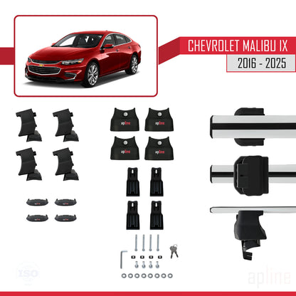 Kompatibel mit Chevrolet Malibu IX 2016-2025 ACE-4 Dachgepäckträger, Reling, Gepäckträger, graues Aluminium, 2 Stangen