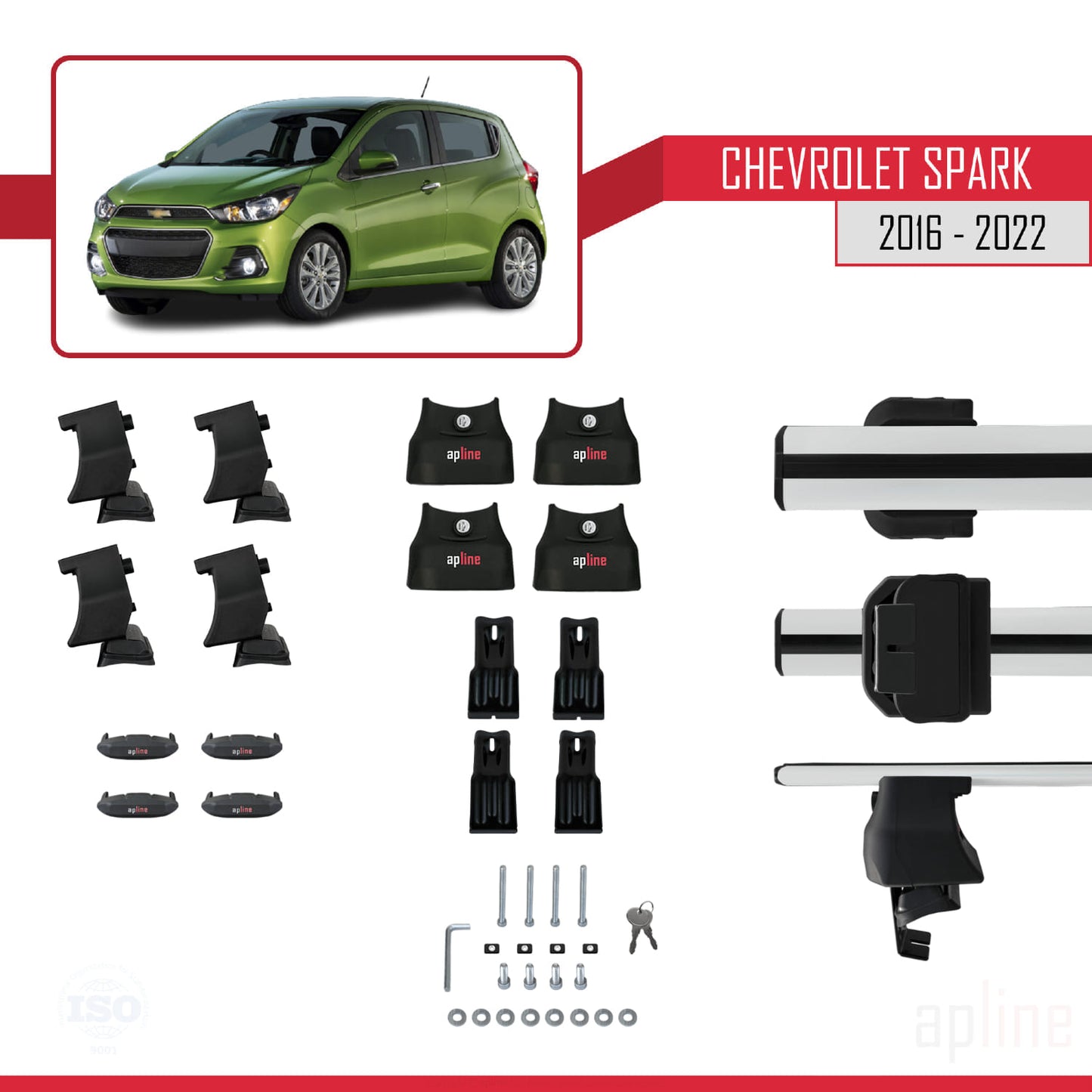 Kompatibel mit Chevrolet Spark (M400) 2016-2022 ACE-4 Dachgepäckträger, Reling, Gepäckträger, graues Aluminium, 2 Stangen