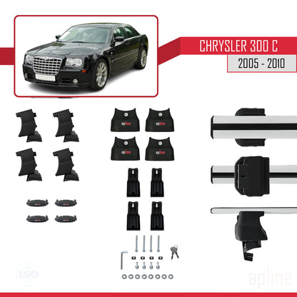 Kompatibel mit Chrysler 300C 2005-2010 ACE-4 Dachgepäckträger, Auto-Reling, Gepäckträger, graues Aluminium, 2 Stangen