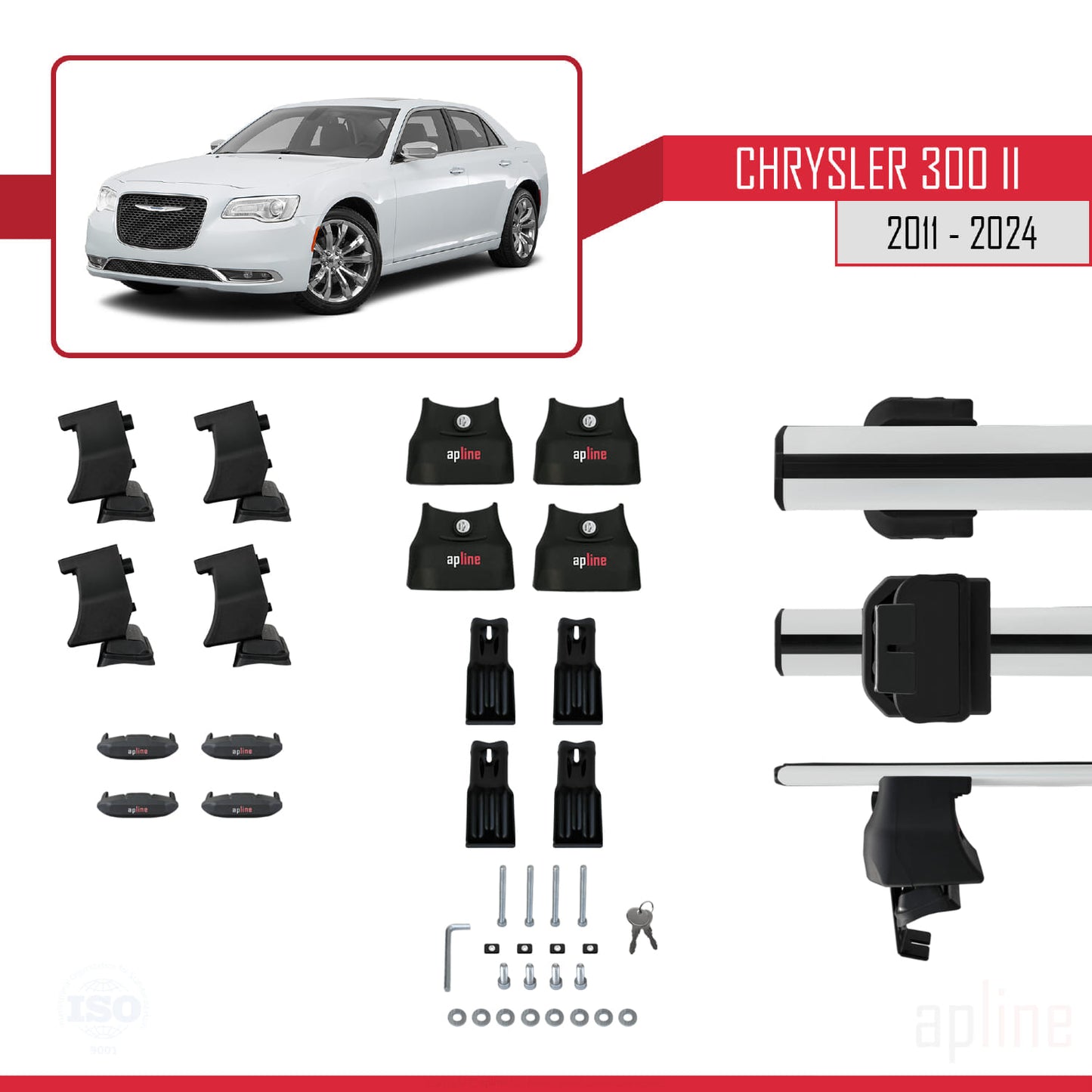 Kompatibel mit Chrysler 300 II (LD) 2011-2023 ACE-4 Dachträger, Auto-Dachgepäckträger, graues Aluminium, 2 Stangen