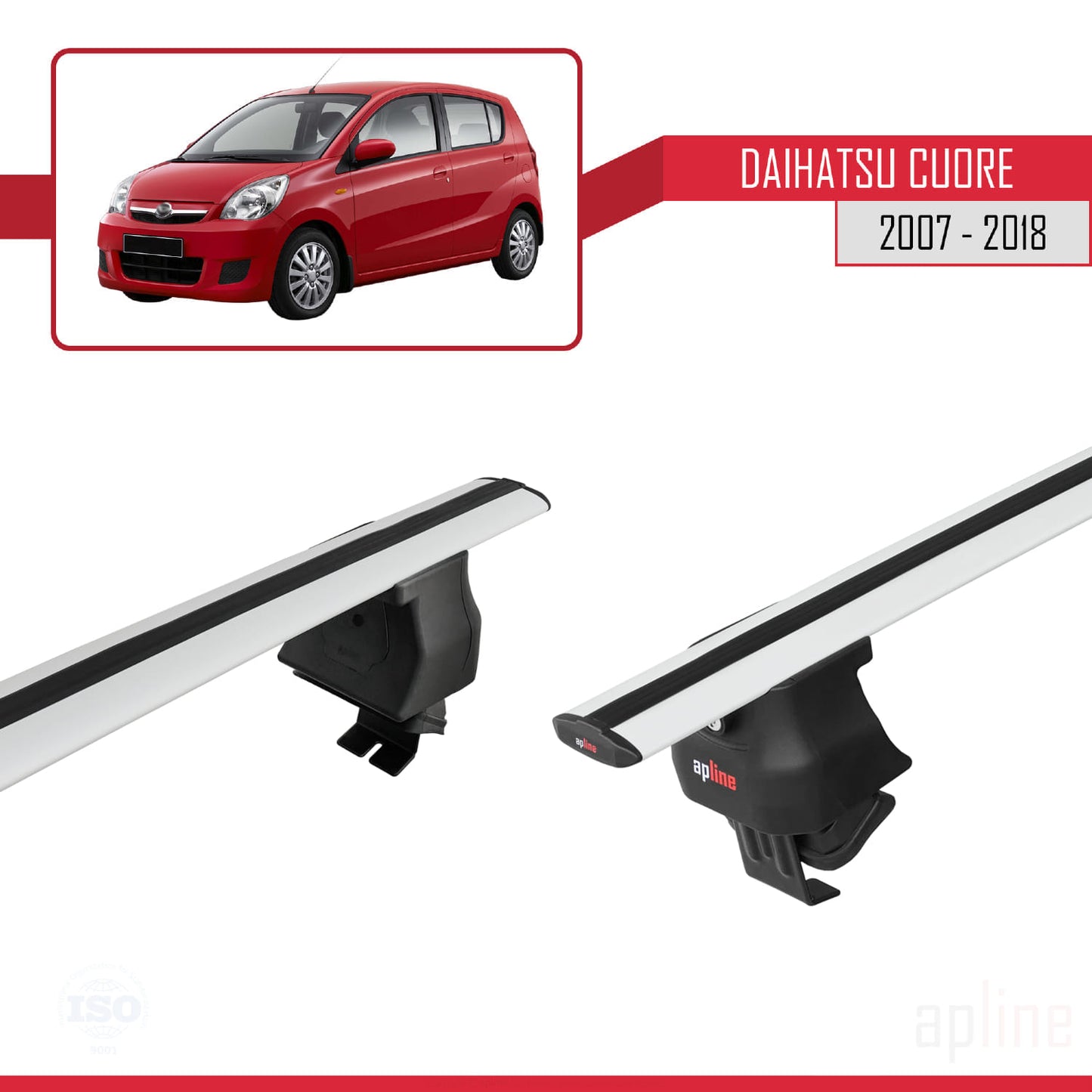 Compatible avec Daihatsu Cuore 2007-2018 ACE-4 Barres de Toit Railing Porte-Bagages de Voiture Gris Aluminium 2 Barres