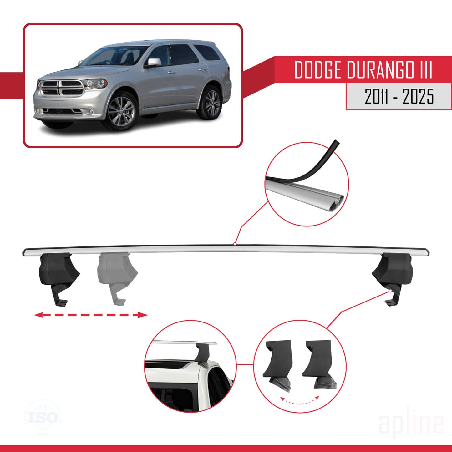 Compatible avec Dodge Durango 3 2011-2025 ACE-4 Barres de Toit Railing Porte-Bagages de Voiture Gris Aluminium 2 Barres