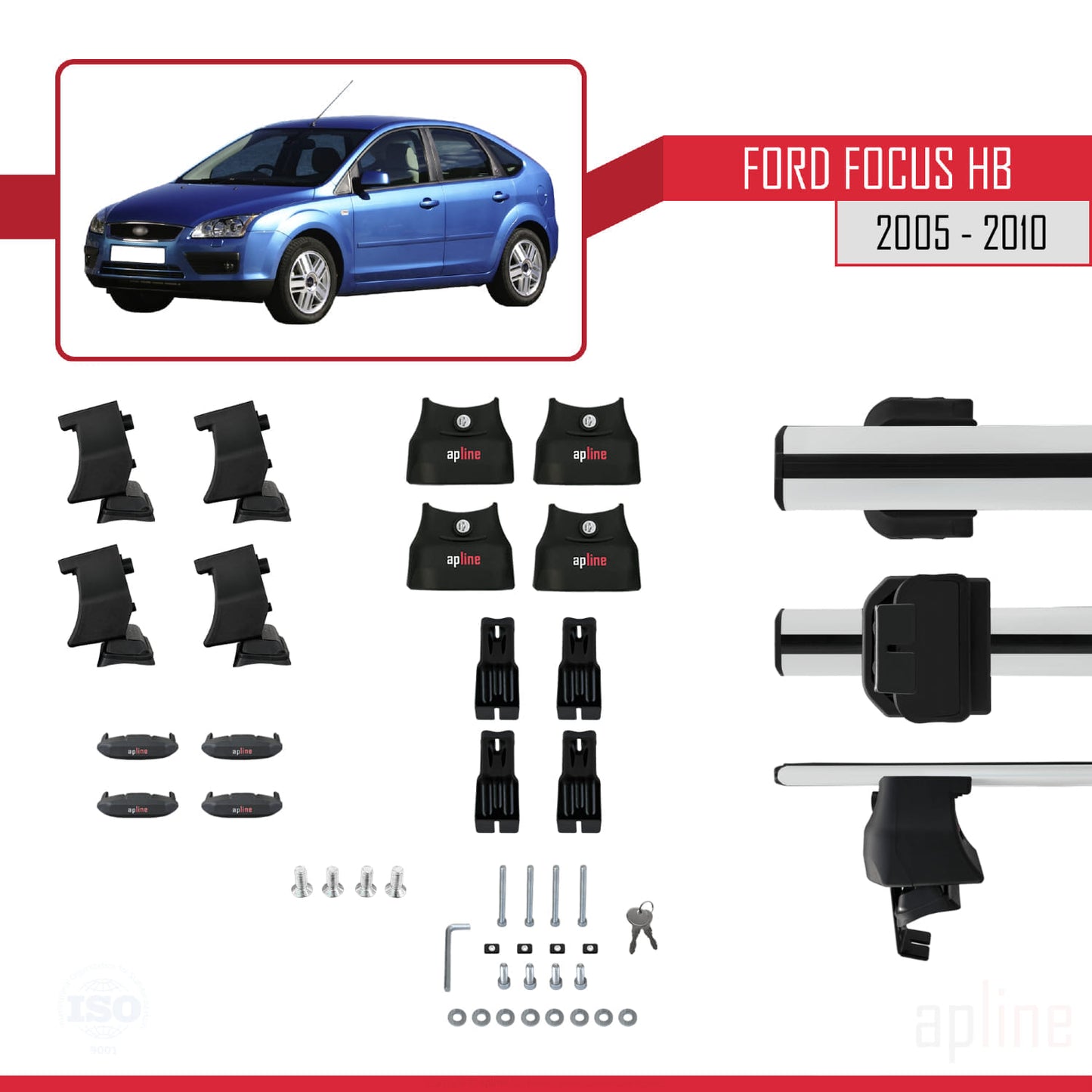 Kompatibel mit Ford Focus 2 (C307) HB 2005-2010 ACE-4 Relingträger Dachträger Auto Gepäckträger Grau Aluminium 2 Stangen