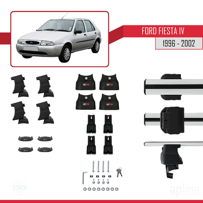Kompatibel mit Ford Fiesta 4 1996-2002 ACE-4 Dachgepäckträger, Reling, Gepäckträger, graues Aluminium, 2 Stangen