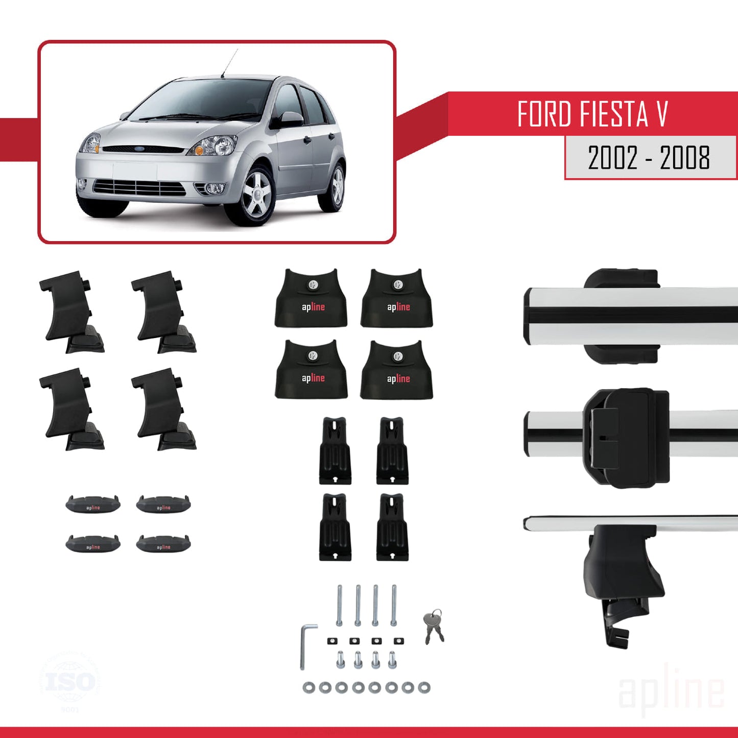 Compatible avec Ford Fiesta 5 2002-2008 ACE-4 Barres de Toit Railing Porte-Bagages de Voiture Gris Aluminium 2 Barres