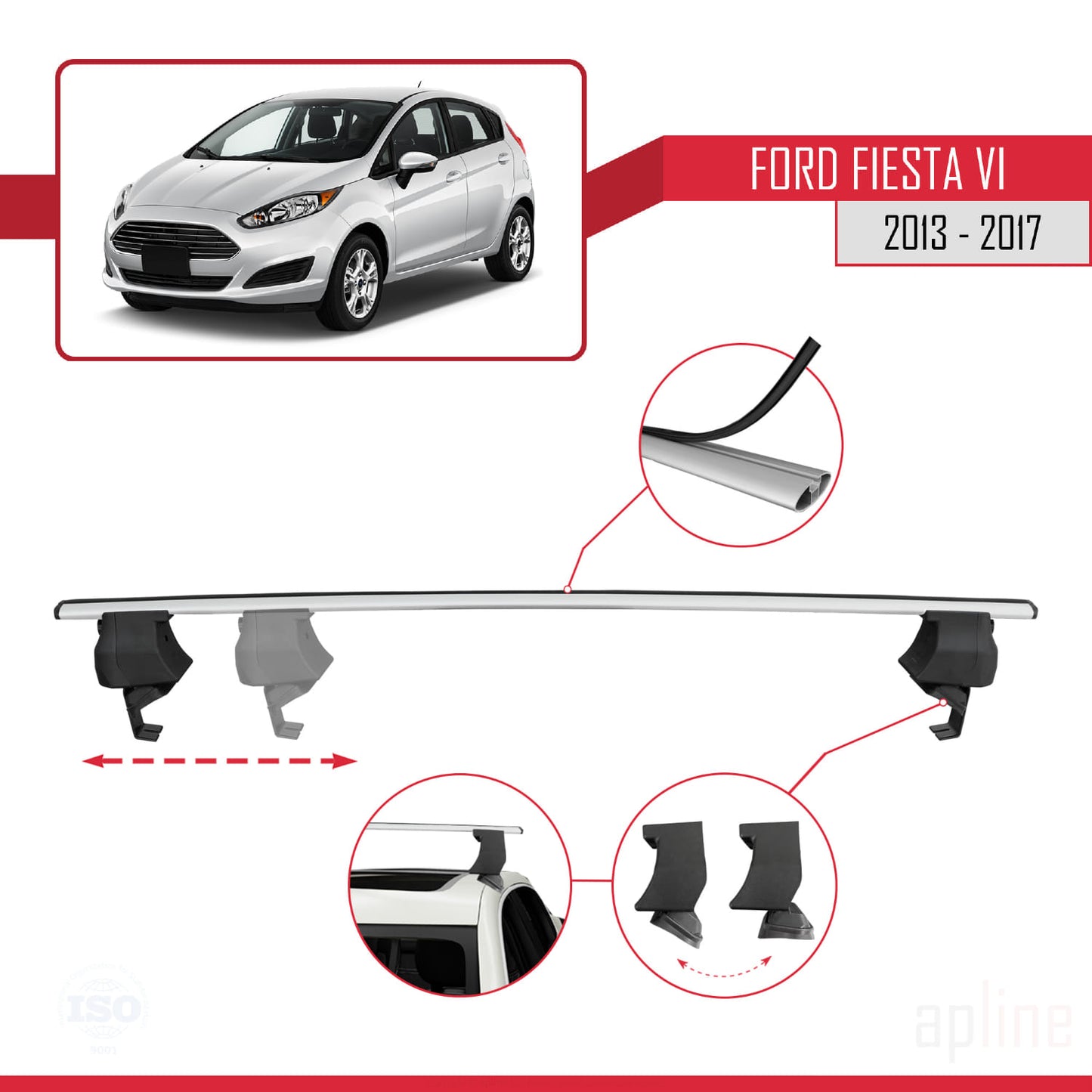 Compatible avec Ford Fiesta 6 Post-Facelift 2013-2017 ACE-4 Barres de Toit Railing Porte-Bagages de Voiture Gris Aluminium 2 Barres