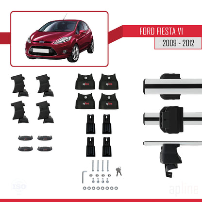 Kompatibel mit Ford Fiesta 6 Vor-Facelift 2009-2012 ACE-4 Dachgepäckträger, graues Aluminium, 2 Stangen