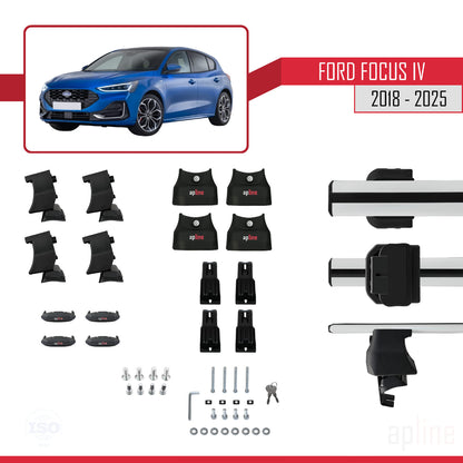 Kompatibel mit Ford Focus 4 (C519) 2018-2025 ACE-4 Dachgepäckträger, Reling, Gepäckträger, graues Aluminium, 2 Stangen