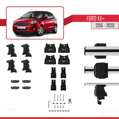 Kompatibel mit Ford Ka+ 2016-2020 ACE-4 Dachgepäckträger, Reling, Gepäckträger, graues Aluminium, 2 Stangen