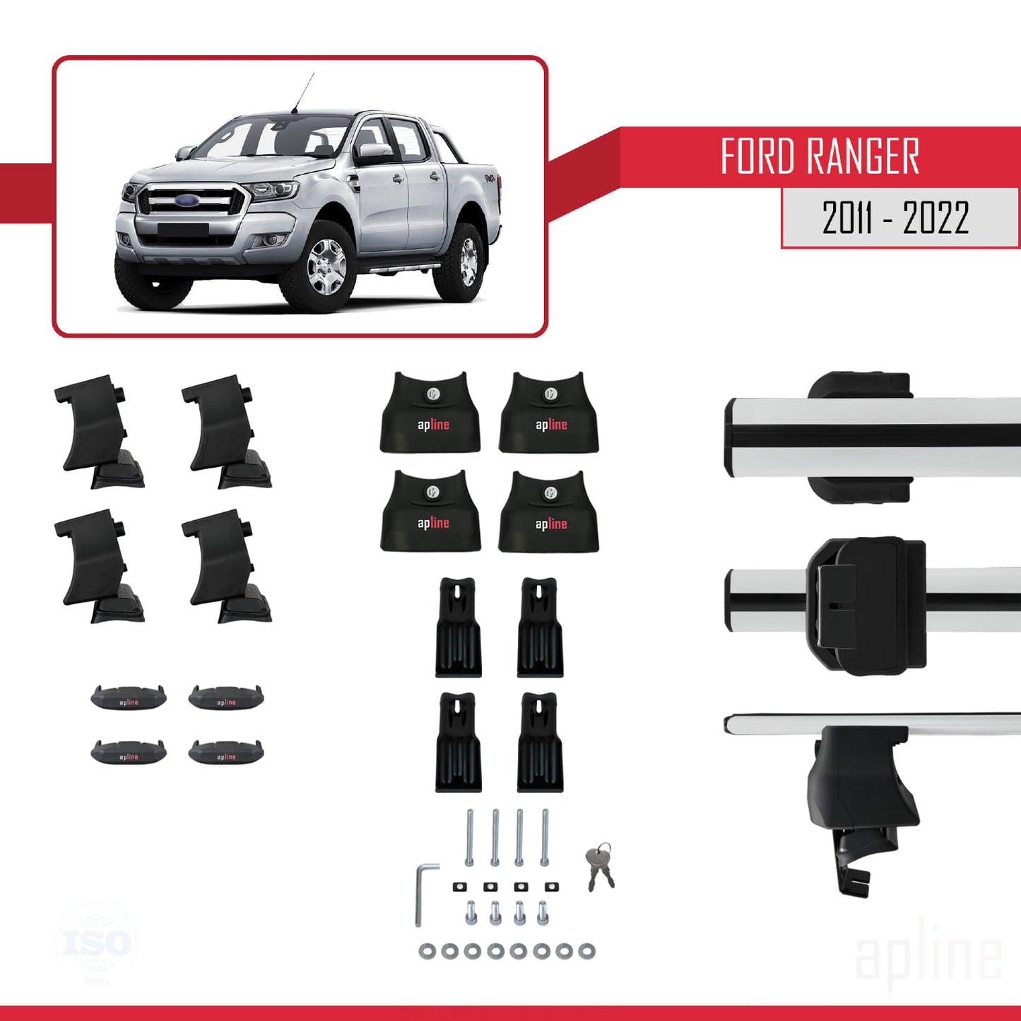 Kompatibel mit Ford Ranger (P375) 2011-2022 ACE-4 Relingträger Dachträger Auto Gepäckträger Grau Aluminium 2 Stangen