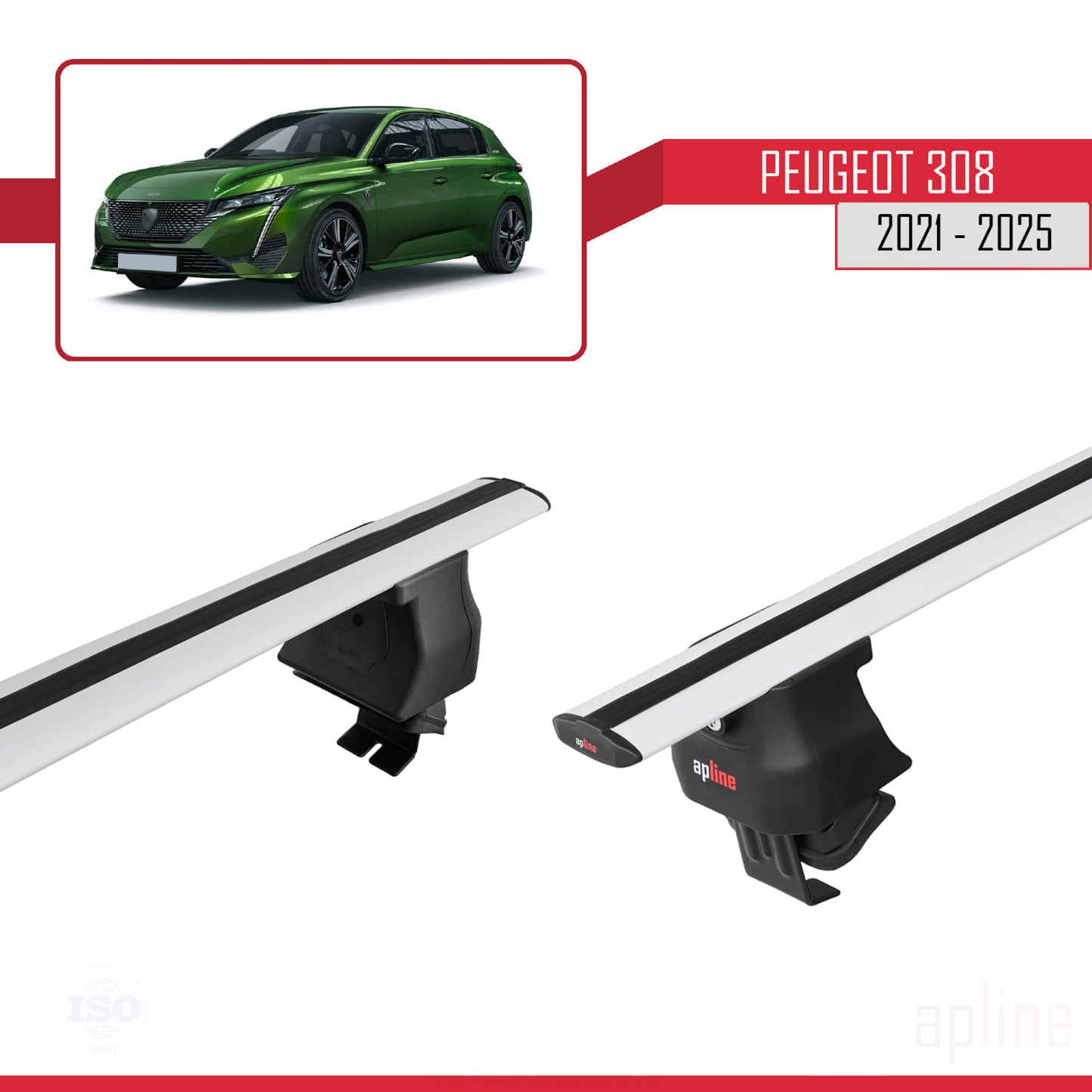 Kompatibel mit Peugeot 308 III (P5) 2021-2025 ACE-4 Relingträger Dachträger Auto Gepäckträger Grau Aluminium 2 Stangen