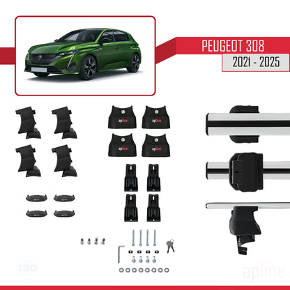 Kompatibel mit Peugeot 308 III (P5) 2021-2025 ACE-4 Relingträger Dachträger Auto Gepäckträger Grau Aluminium 2 Stangen