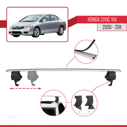 Kompatibel mit Honda Civic 8 V3 Stufenheck 2006-2011 ACE-4 Relingträger Dachträger Auto Gepäckträger Grau Aluminium 2 Stangen