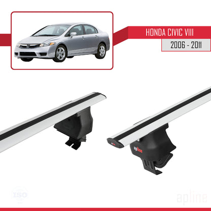Kompatibel mit Honda Civic 8 V3 Stufenheck 2006-2011 ACE-4 Relingträger Dachträger Auto Gepäckträger Grau Aluminium 2 Stangen