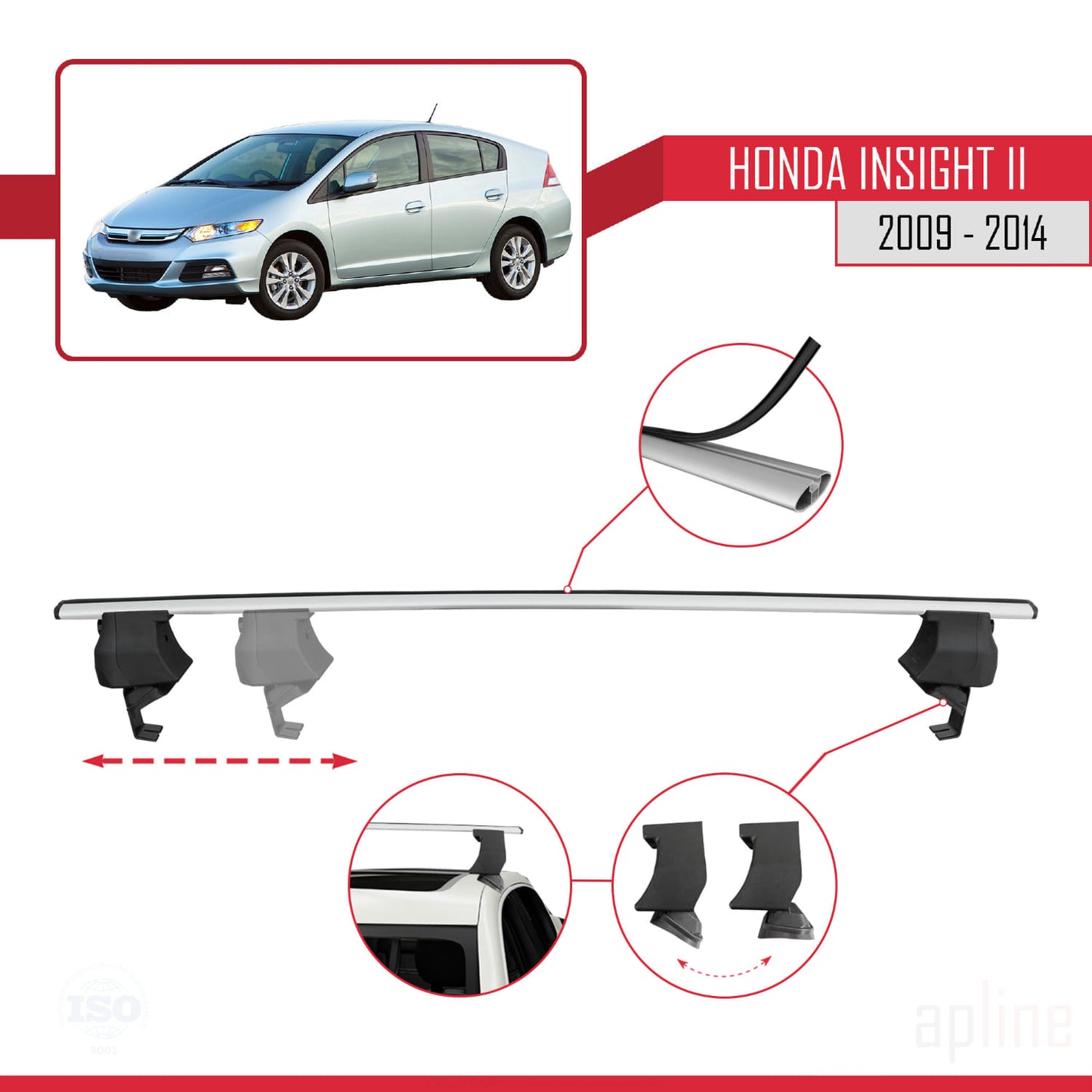 Kompatibel mit Honda Insight 2 (ZE2) 2009-2014 ACE-4 Relingträger Dachträger Auto Gepäckträger Grau Aluminium 2 Stangen