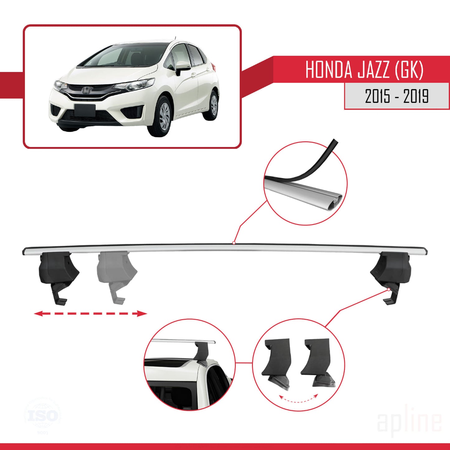 Kompatibel mit Honda Jazz 3 (GK) 2015-2019 ACE-4 Relingträger Dachträger Auto Gepäckträger Grau Aluminium 2 Stangen