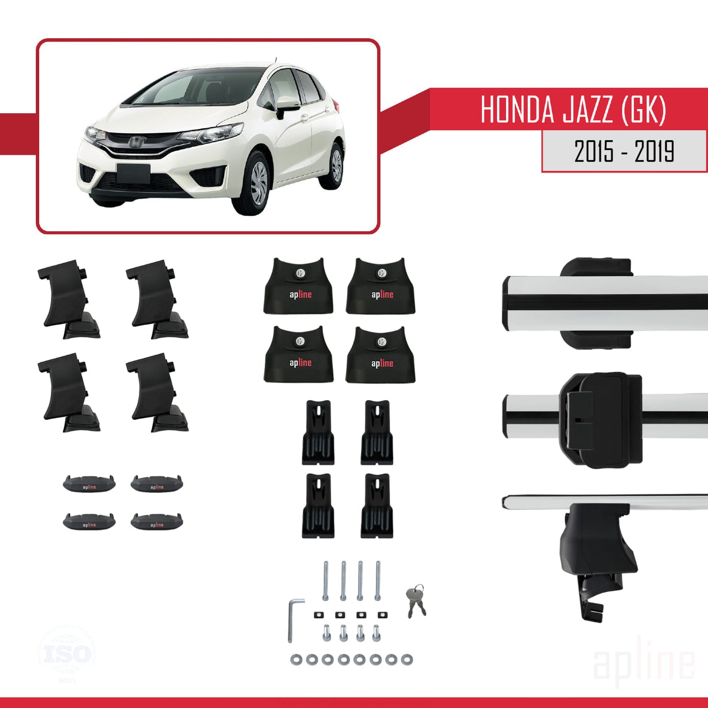 Kompatibel mit Honda Jazz 3 (GK) 2015-2019 ACE-4 Relingträger Dachträger Auto Gepäckträger Grau Aluminium 2 Stangen