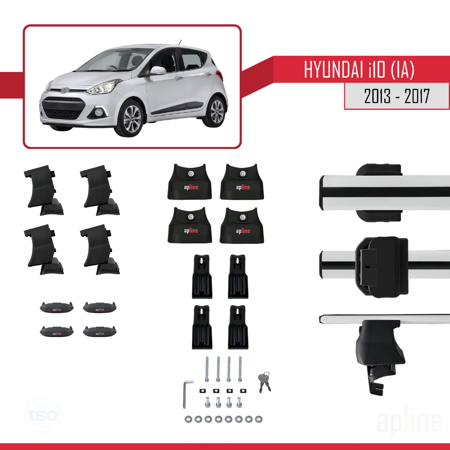 Kompatibel mit Hyundai i10 II (IA) Pre-Facelift 2013-2017 ACE-4 Relingträger Dachträger Auto Gepäckträger Grau Aluminium 2 Stangen