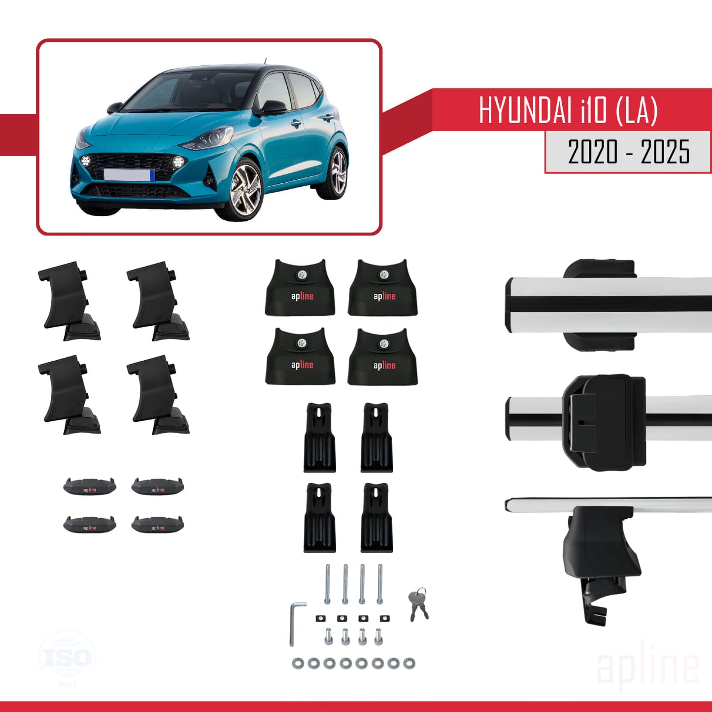 Compatible with Hyundai i10 III (AC3) 2020-2025 ACE-4 Car Roof Rack Cross Bar Grey Aluminium 2 Bars