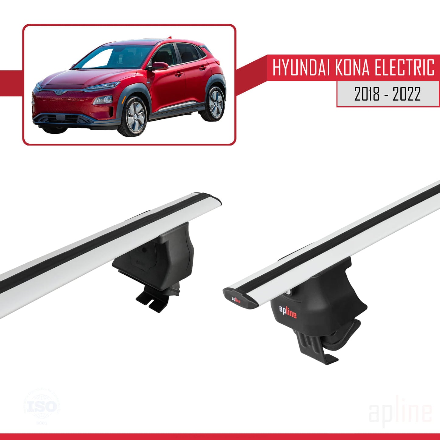 Compatible with Hyundai Kona Electric 2018-2022 ACE-4 Car Roof Rack Cross Bar Grey Aluminium 2 Bars