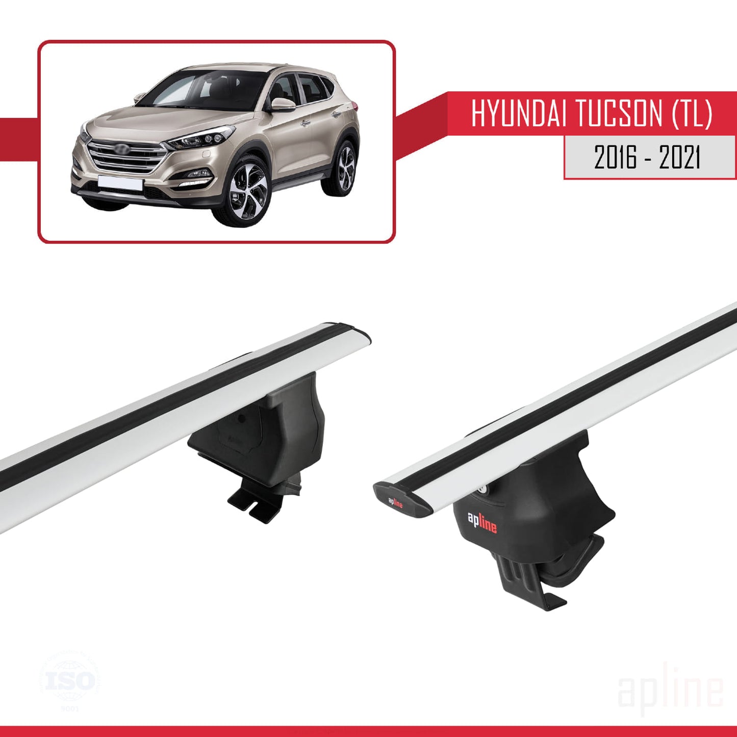 Compatible with Hyundai Tucson 3 (TL) 2016-2021 ACE-4 Car Roof Rack Cross Bar Grey Aluminium 2 Bars