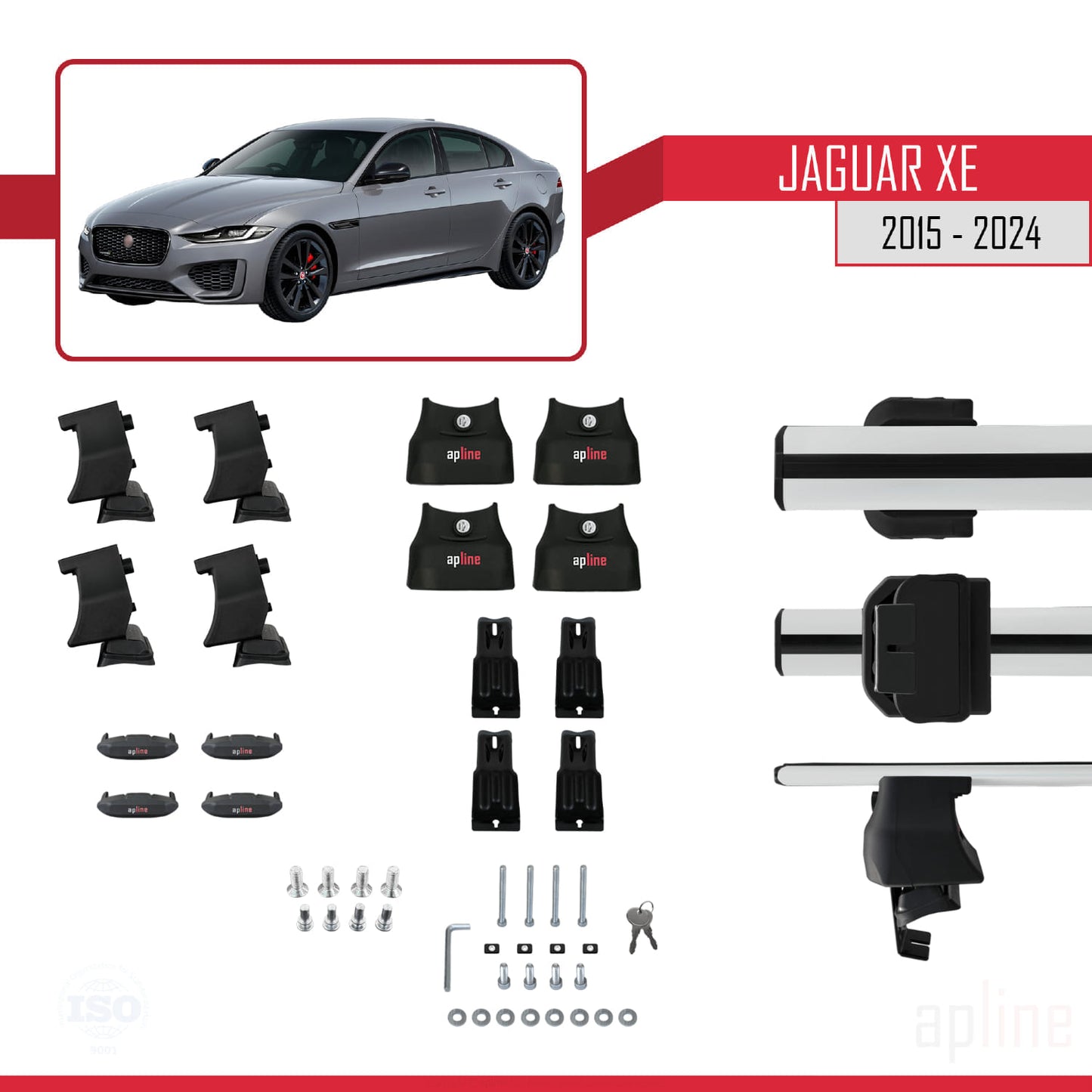 Compatible with Jaguar XE (X760) 2015-2024 ACE-4 Car Roof Rack Cross Bar Grey Aluminium 2 Bars