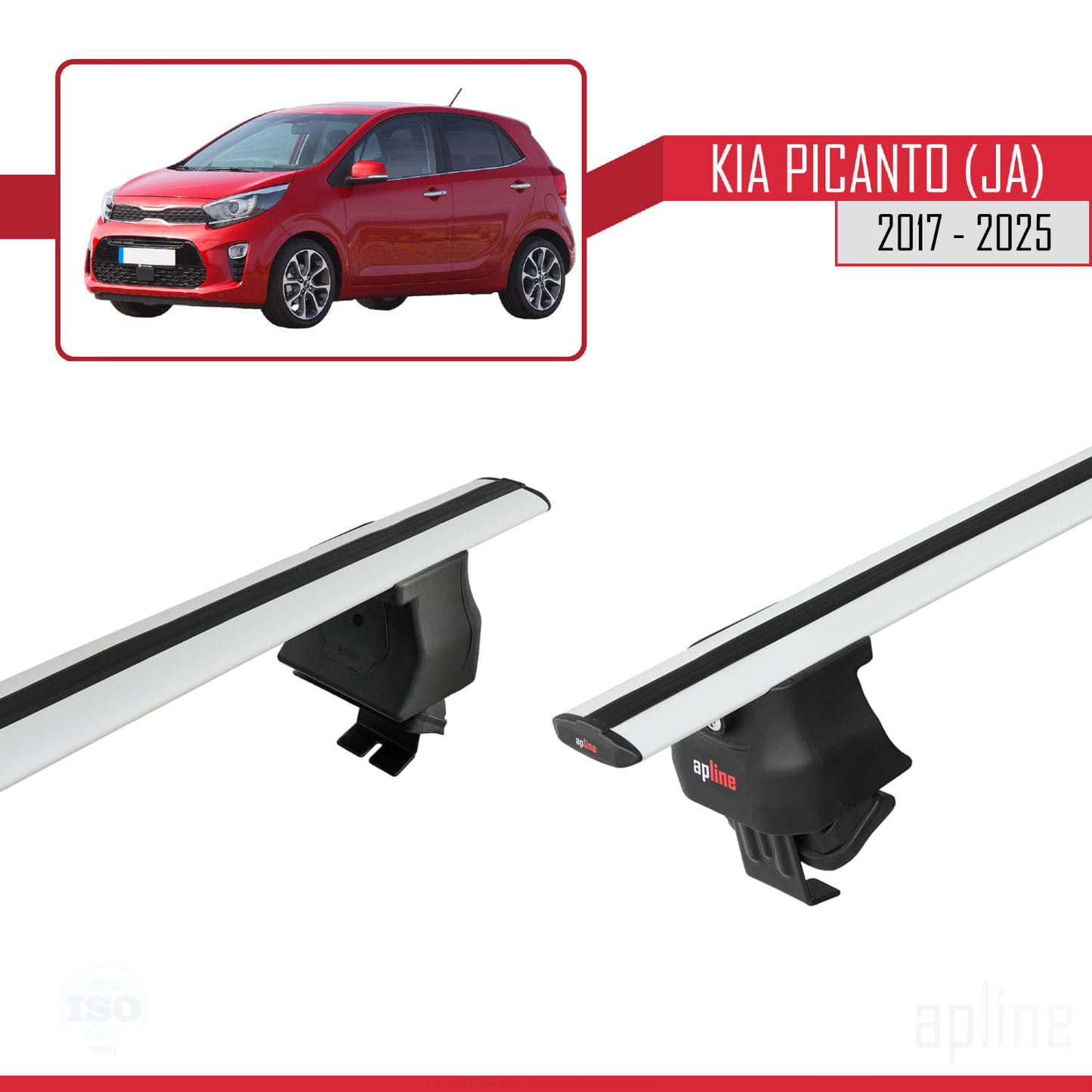 Compatible with Kia Picanto 3 (JA) 2017-2025 ACE-4 Car Roof Rack Cross Bar Grey Aluminium 2 Bars