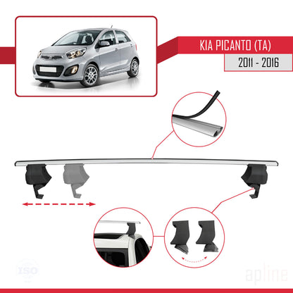 Kompatibel mit Kia Picanto 2 (TA) 2011-2016 ACE-4 Relingträger Dachträger Auto Gepäckträger Grau Aluminium 2 Stangen
