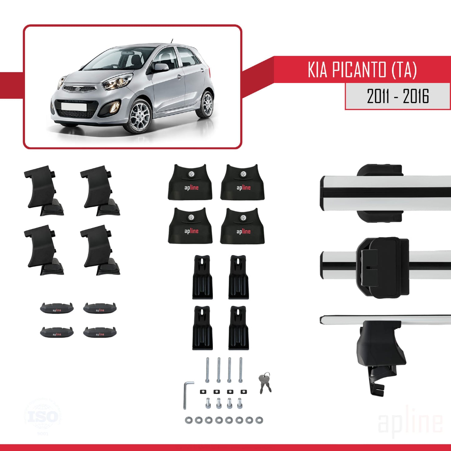 Kompatibel mit Kia Picanto 2 (TA) 2011-2016 ACE-4 Relingträger Dachträger Auto Gepäckträger Grau Aluminium 2 Stangen