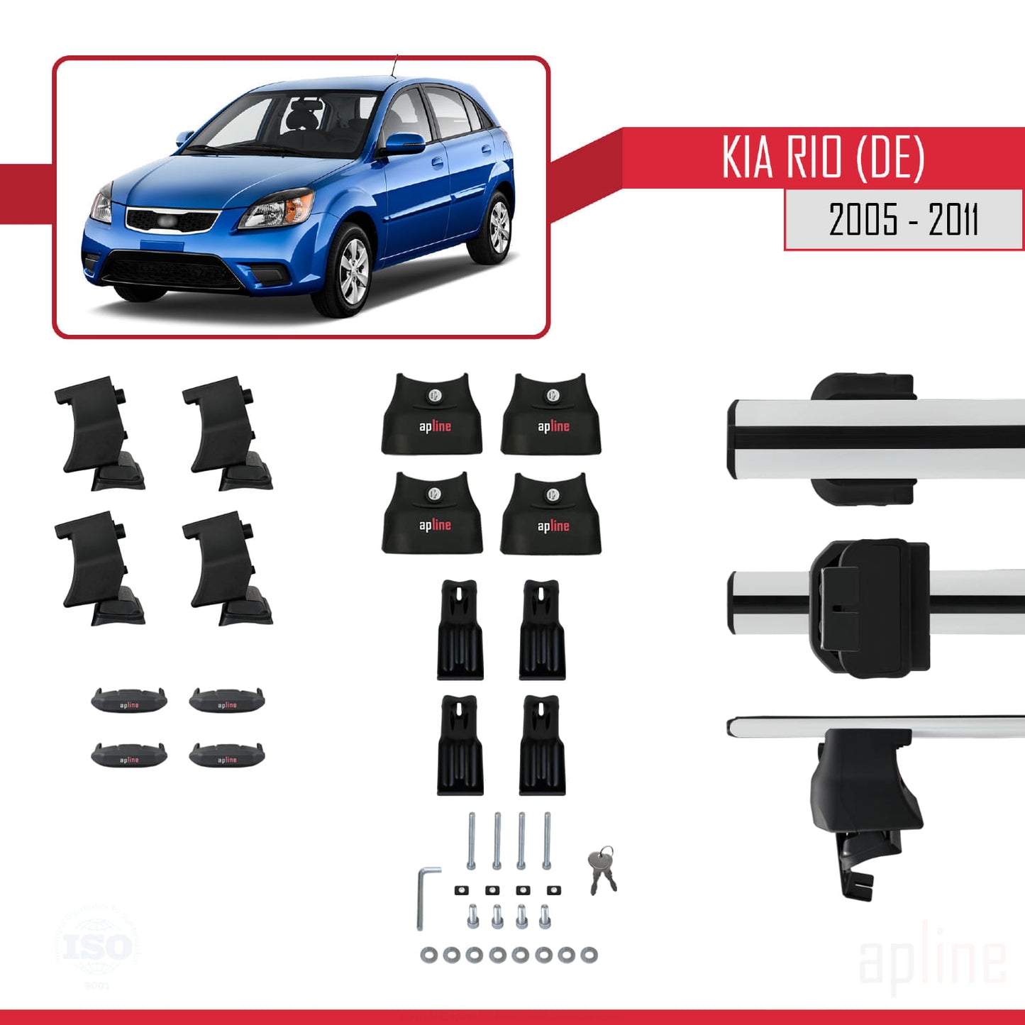 Compatible with Kia Rio 2 (JB) HB 2005-2011 ACE-4 Car Roof Rack Cross Bar Grey Aluminium 2 Bars