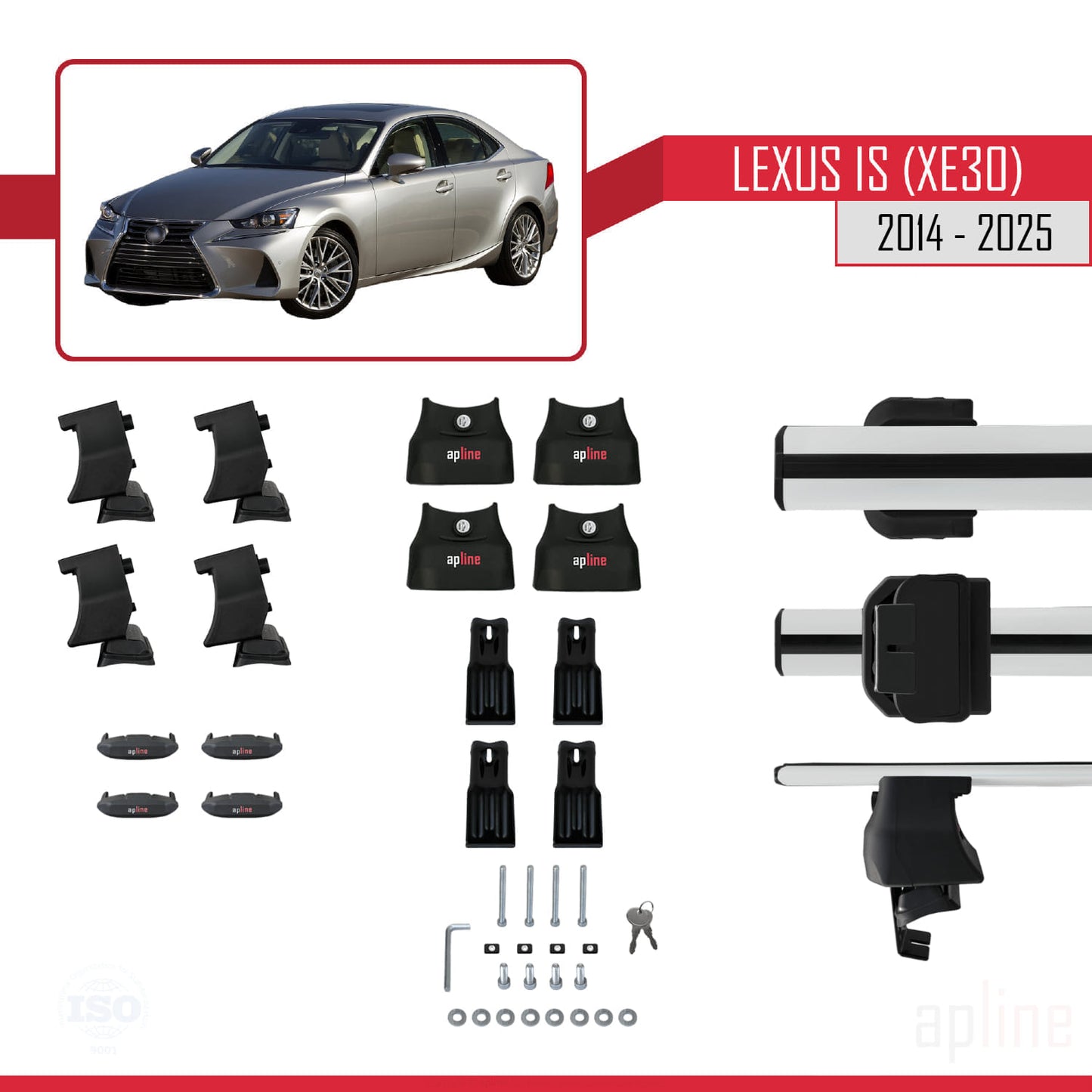 Kompatibel mit Lexus IS 3 (XE30) 2014-2025 ACE-4 Relingträger Dachträger Auto Gepäckträger Grau Aluminium 2 Stangen