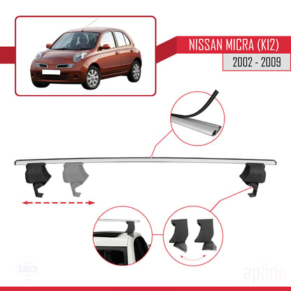 Compatible avec Nissan Micra 3 (K12) 2002-2009 ACE-4 Barres de Toit Railing Porte-Bagages de Voiture Gris Aluminium 2 Barres