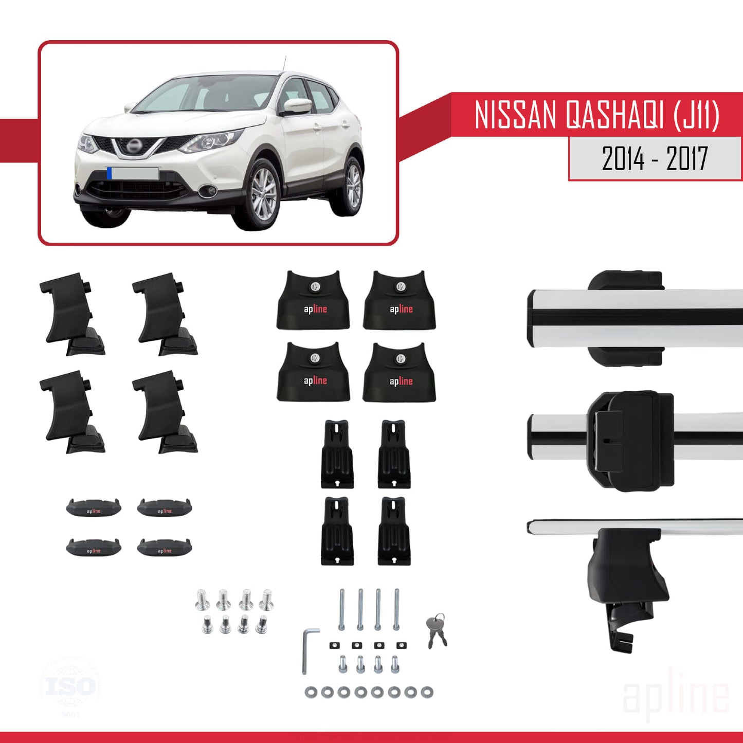 Compatible avec Nissan Qashqai 2 (J11) Pre-Facelift 2014-2017 ACE-4 Barres de Toit Railing Porte-Bagages de Voiture Gris Aluminium 2 Barres