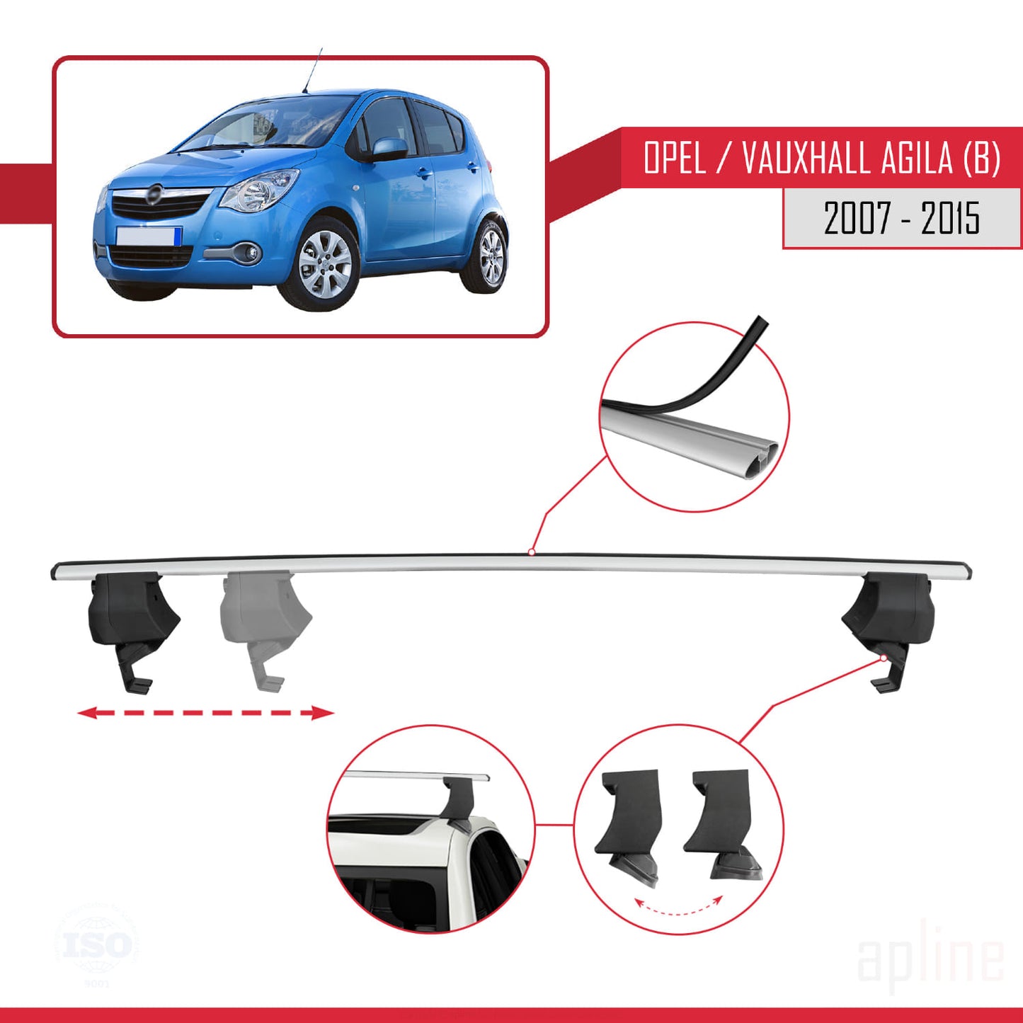 Kompatibel mit Opel/Vauxhall Agila (B) 2007-2015 ACE-4 Relingträger Dachträger Auto Gepäckträger Grau Aluminium 2 Stangen
