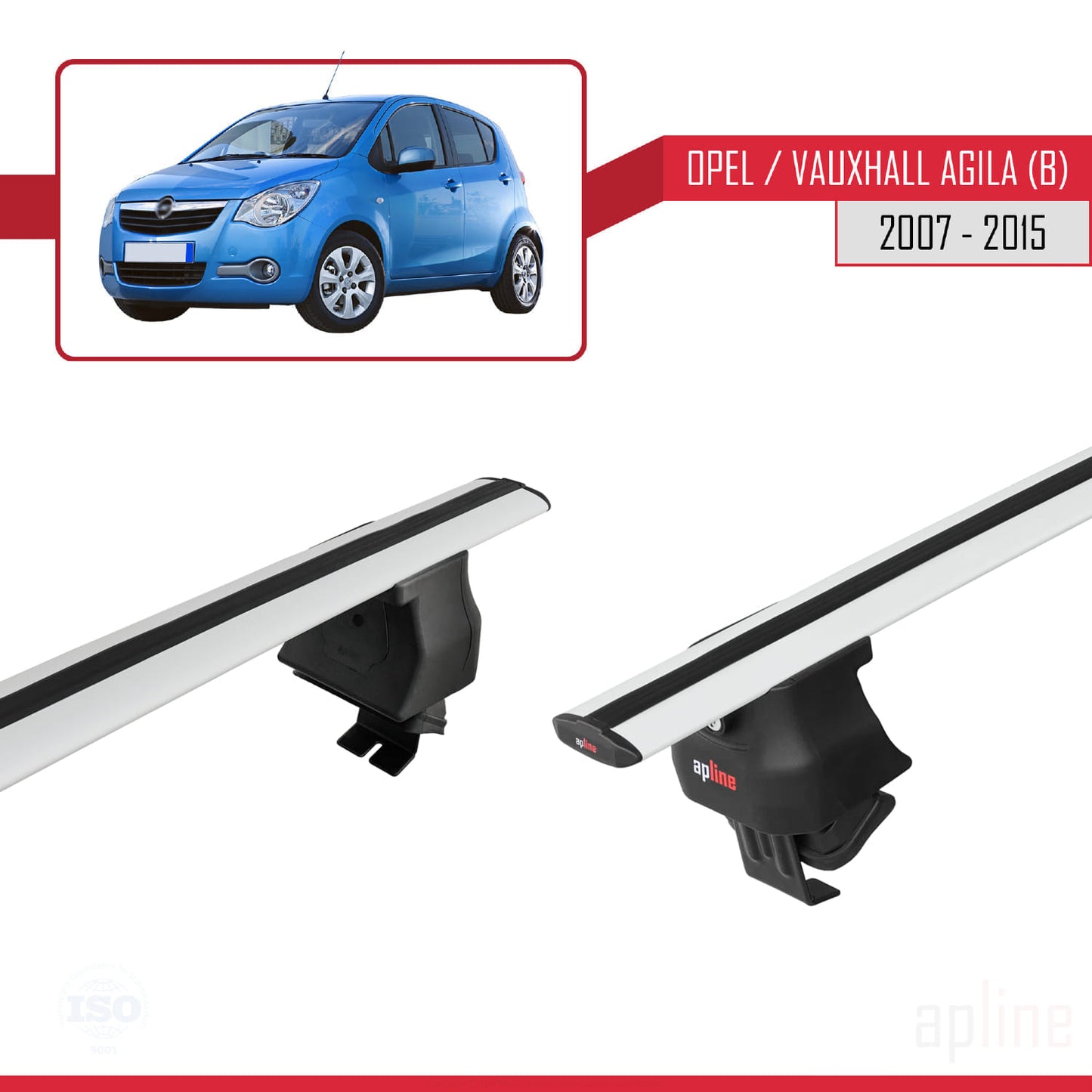 Kompatibel mit Opel/Vauxhall Agila (B) 2007-2015 ACE-4 Relingträger Dachträger Auto Gepäckträger Grau Aluminium 2 Stangen