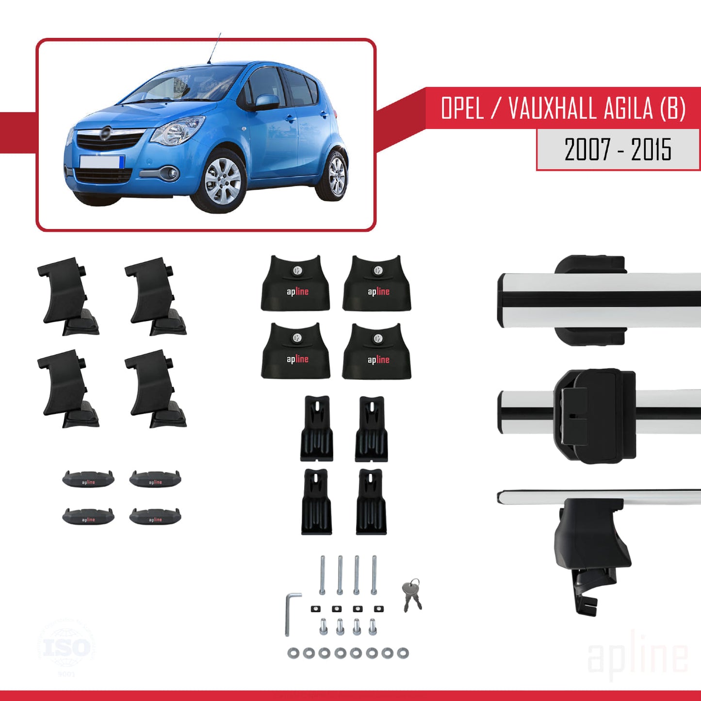 Kompatibel mit Opel/Vauxhall Agila (B) 2007-2015 ACE-4 Relingträger Dachträger Auto Gepäckträger Grau Aluminium 2 Stangen