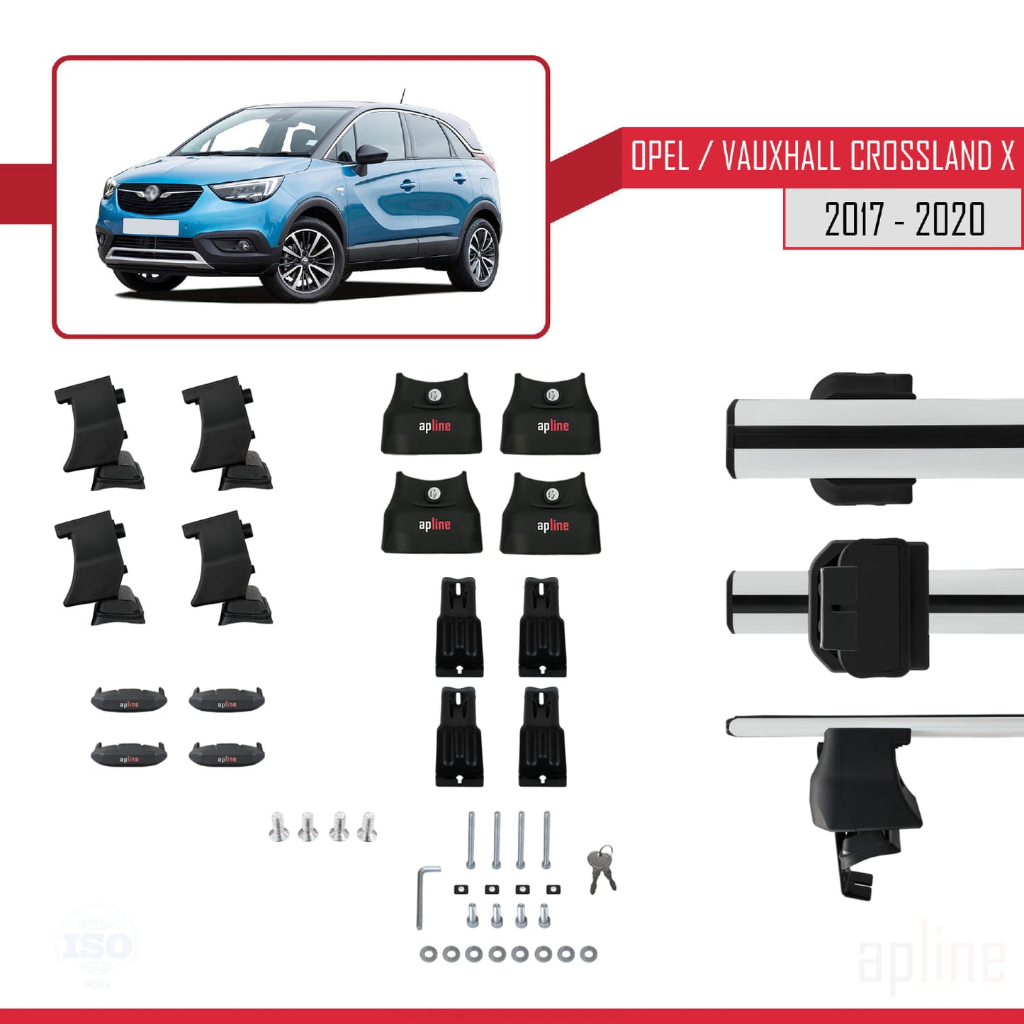 Compatible with Opel/Vauxhall Crossland X 2017-2020 ACE-4 Car Roof Rack Cross Bar Grey Aluminium 2 Bars