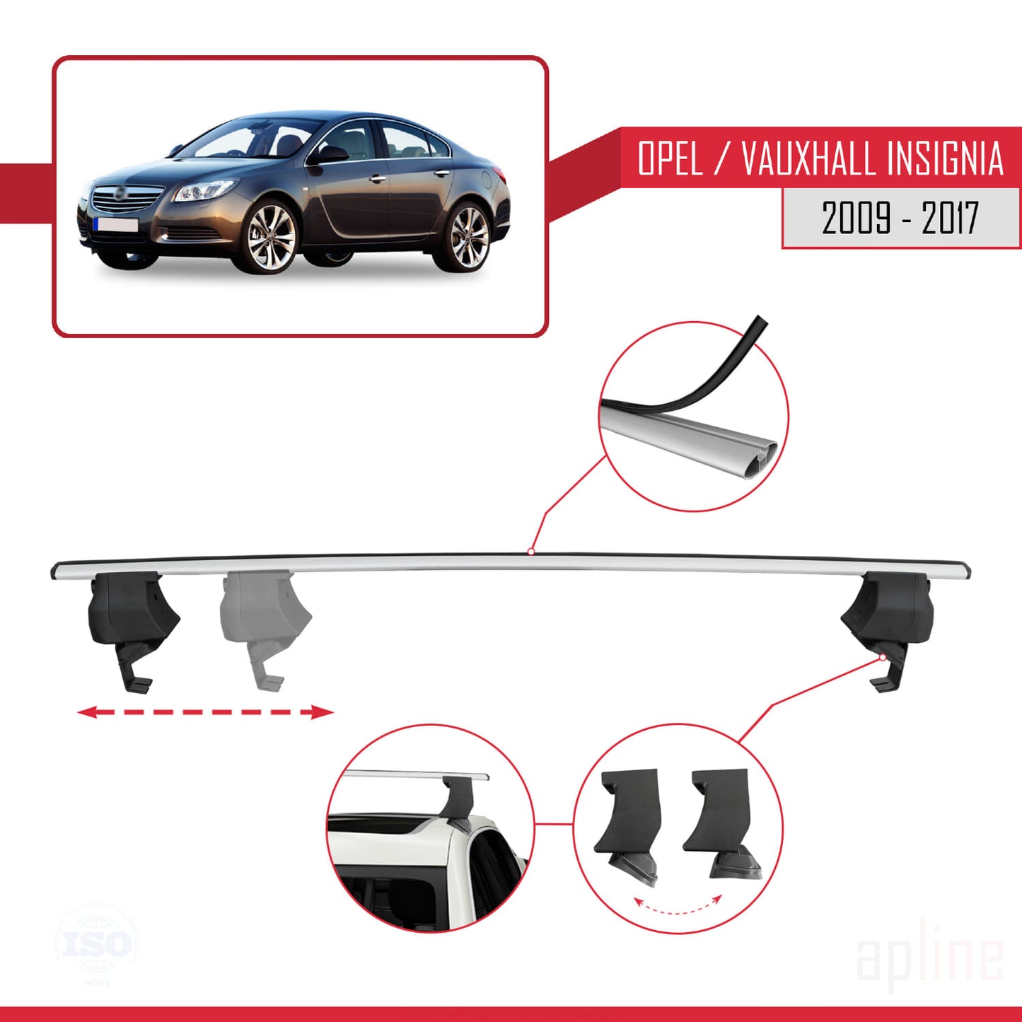 Kompatibel mit Opel/Vauxhall Insignia 2009-2017 ACE-4 Relingträger Dachträger Auto Gepäckträger Grau Aluminium 2 Stangen