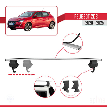 Compatible with Peugeot 208 II (P21) 2020-2025 ACE-4 Car Roof Rack Cross Bar Grey Aluminium 2 Bars