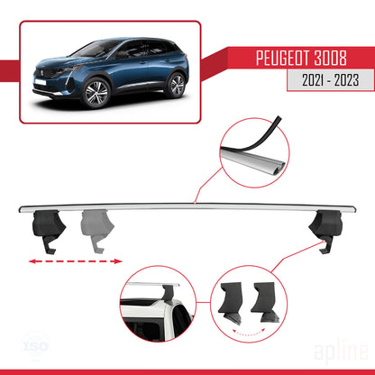 Compatible with Peugeot 3008 II (P84) Post-Facelift 2021-2023 ACE-4 Car Roof Rack Cross Bar Grey Aluminium 2 Bars