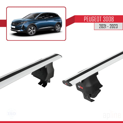 Compatible with Peugeot 3008 II (P84) Post-Facelift 2021-2023 ACE-4 Car Roof Rack Cross Bar Grey Aluminium 2 Bars