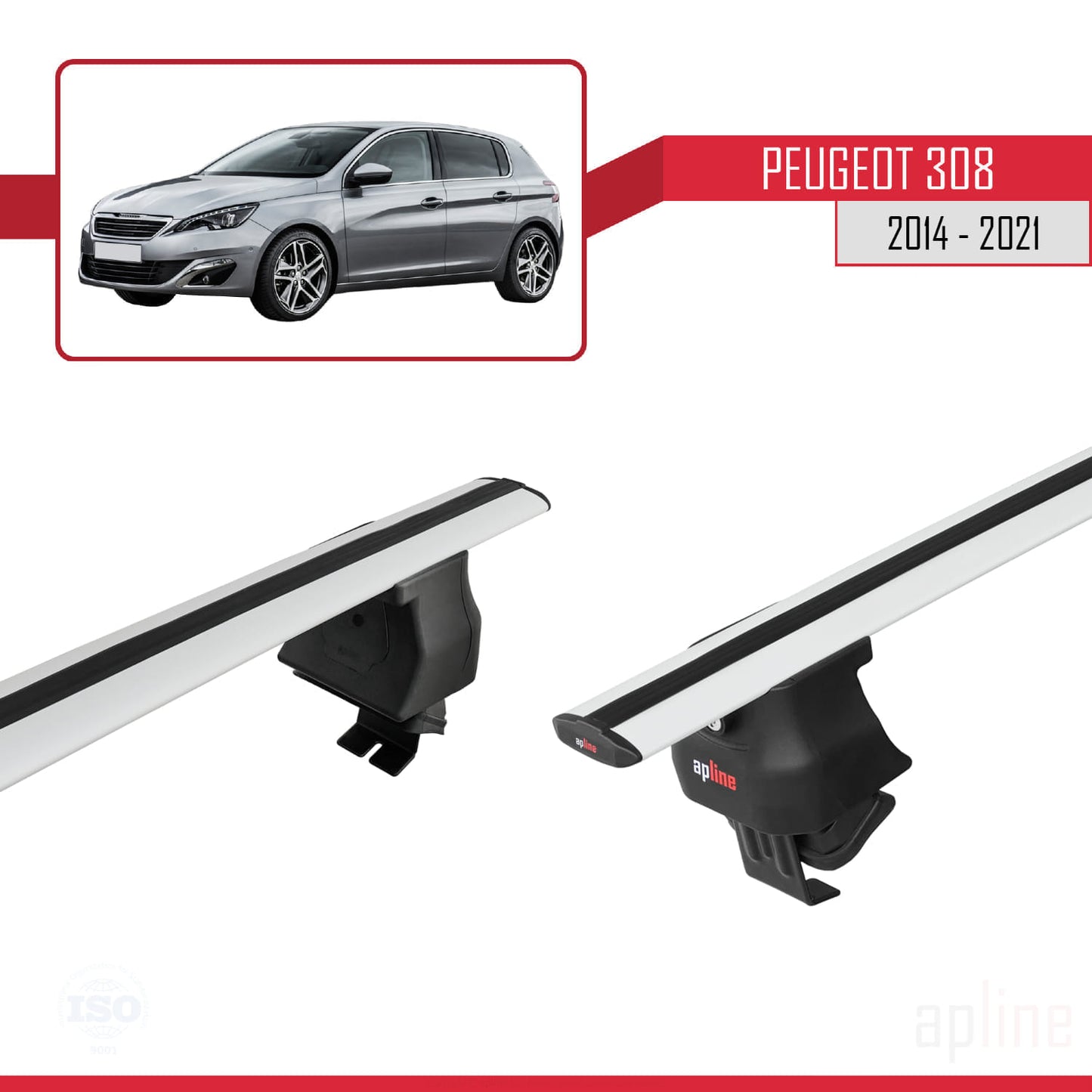 Kompatibel mit Peugeot 308 II (T9) 2014-2021 ACE-4 Relingträger Dachträger Auto Gepäckträger Grau Aluminium 2 Stangen