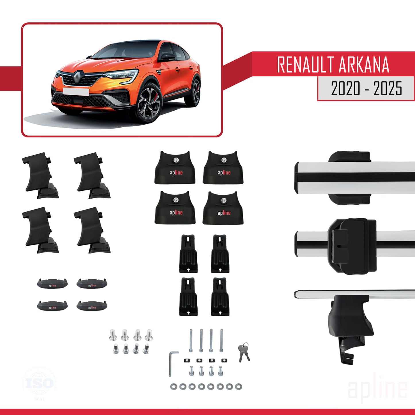 Kompatibel mit Renault Arkana 2020-2025 ACE-4 Relingträger Dachträger Auto Gepäckträger Grau Aluminium 2 Stangen