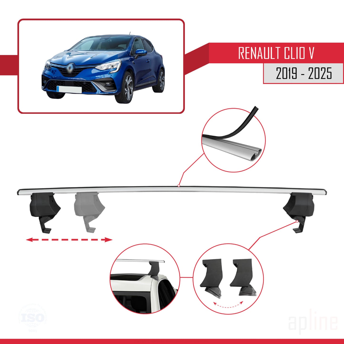 Kompatibel mit Renault Clio 5 2019-2025 ACE-4 Relingträger Dachträger Auto Gepäckträger Grau Aluminium 2 Stangen