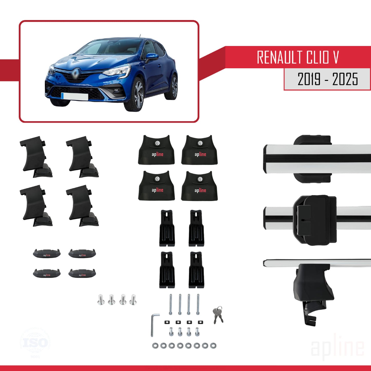 Kompatibel mit Renault Clio 5 2019-2025 ACE-4 Relingträger Dachträger Auto Gepäckträger Grau Aluminium 2 Stangen