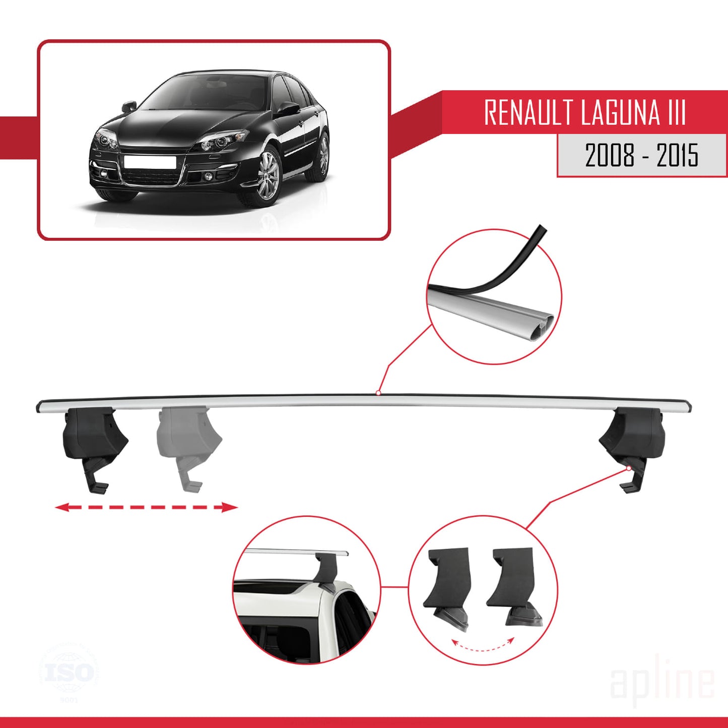 Kompatibel mit Renault Laguna 3 (X91)2008-2015 ACE-4 Relingträger Dachträger Auto Gepäckträger Grau Aluminium 2 Stangen