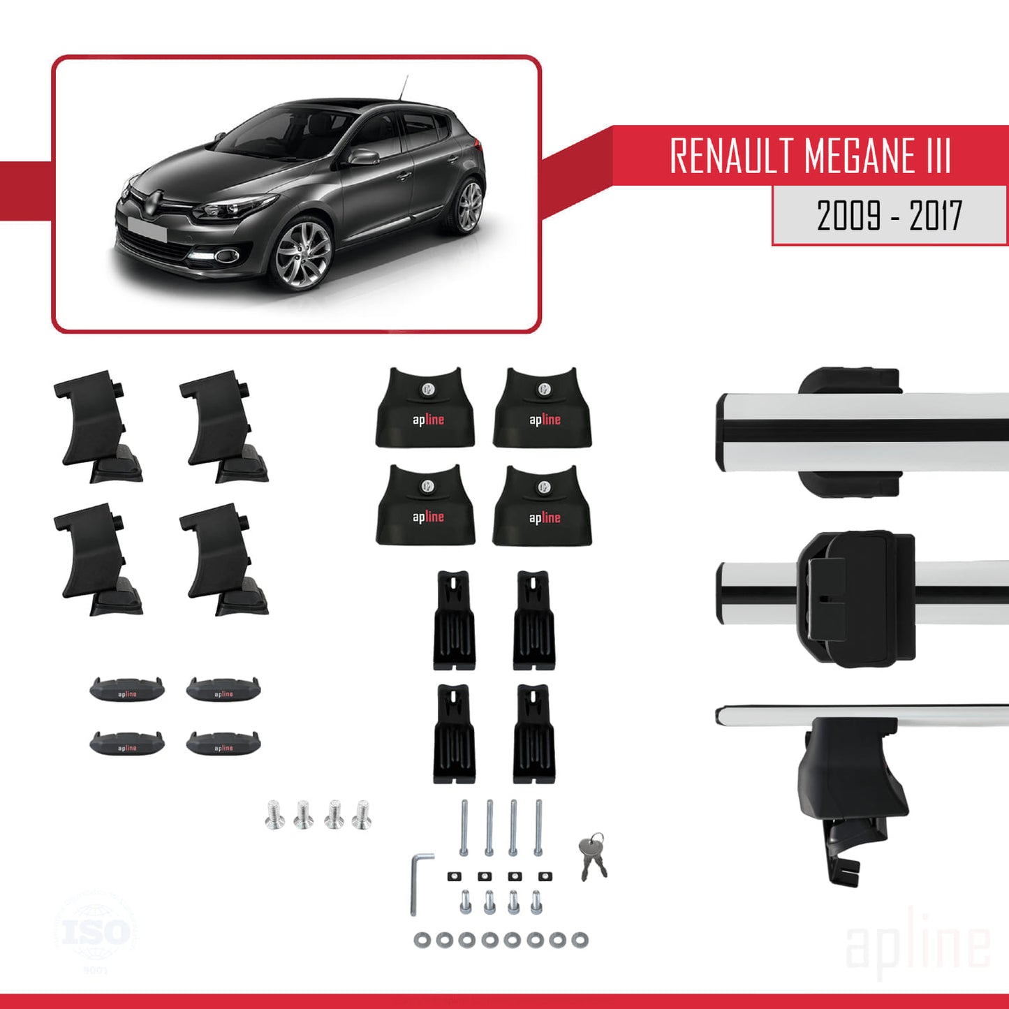 Kompatibel mit Renault Megane 3 2009-2017 ACE-4 Relingträger Dachträger Auto Gepäckträger Grau Aluminium 2 Stangen